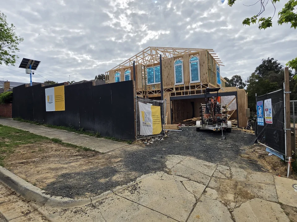 Two-storey home framing under construction