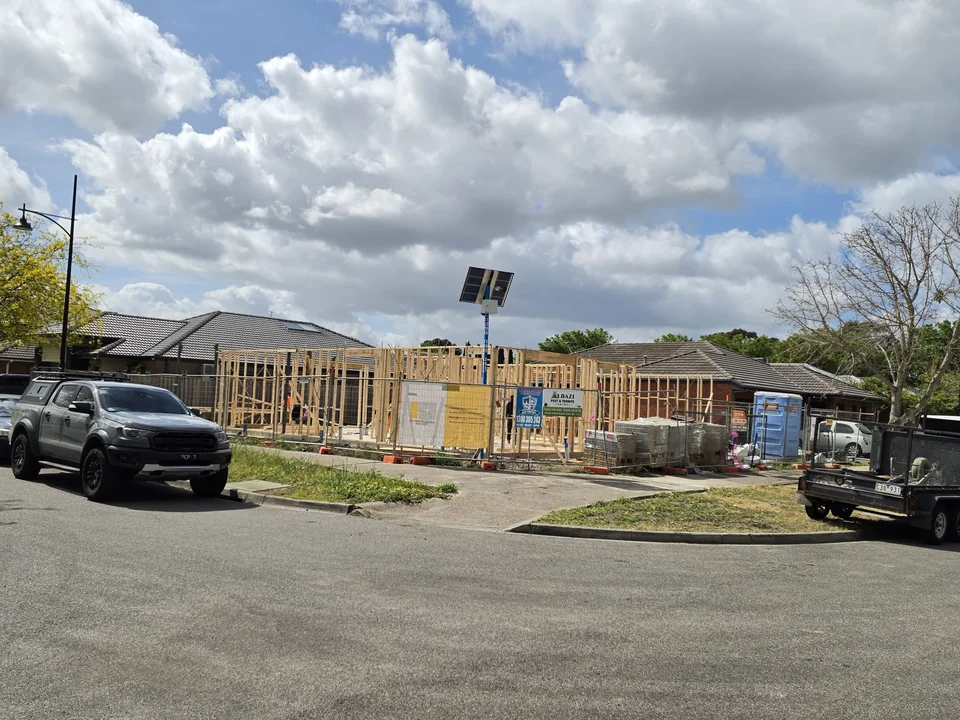 Timber framing on a residential construction site