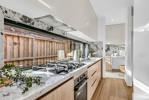 Timber kitchen and long window