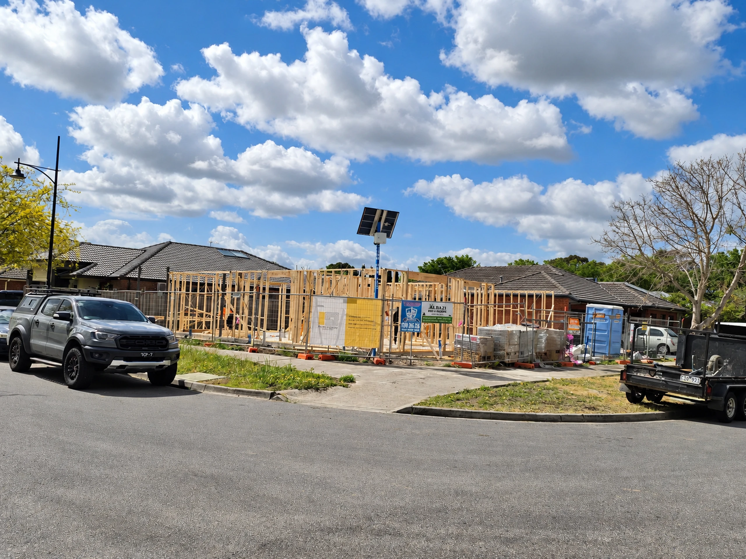 Timber house framing under construction on a Melbourne residential building site